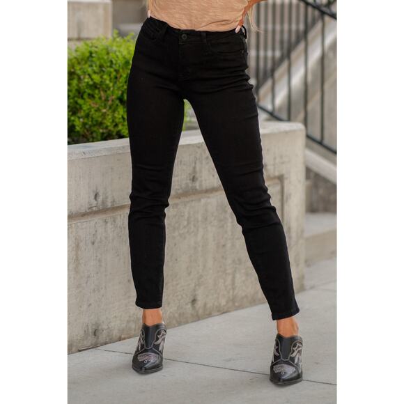 JUDY BLUE Gracie-James Jeans SZ 26 Medium Stretch Denim NWT Mid-Rise Slim Black - Picture 1 of 13